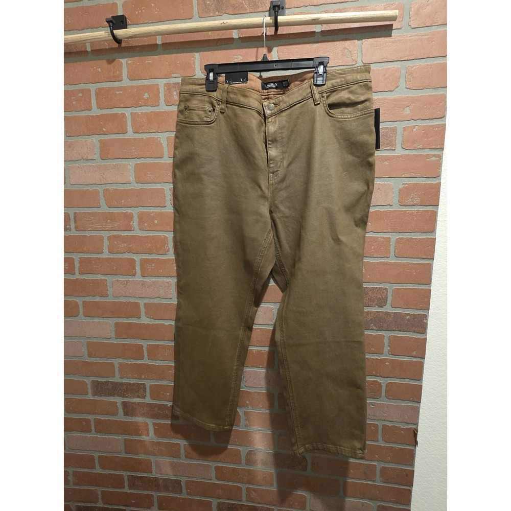 Lauren Ralph Lauren  High Rise Straight Ankle Coated Jeans‎ Olive Brown 18W 116